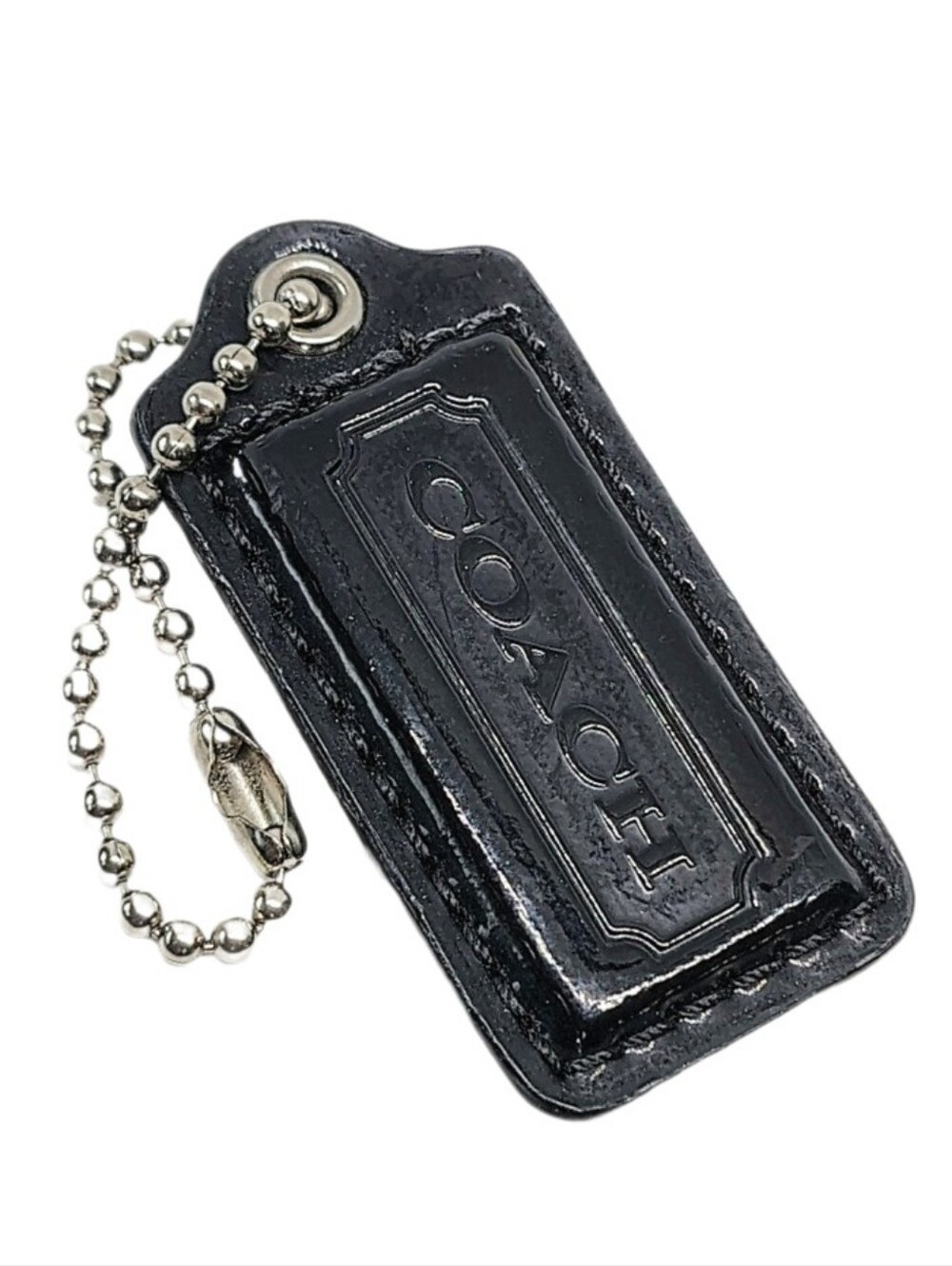 🆕 2" Vintage Coach Black Patent Leather Hangtag Bag Charm Fob Keychain Y2K